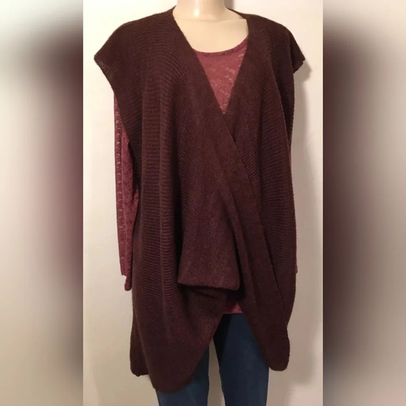 Soft Surroundings Knit Sweater vest Mohair blend Burgundy Small Bohemian - Picture 1 of 5